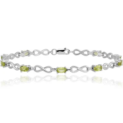 925 Sterling Silver Peridot Chain Tennis Charm Bracelet - Image 1 of 4