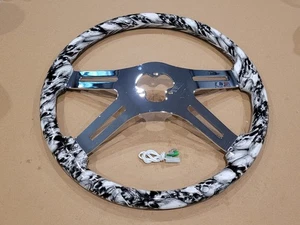 18" Skull STEERING WHEEL Silver 4 Spoke Aluminum w/Horn Button Cover - Picture 1 of 5