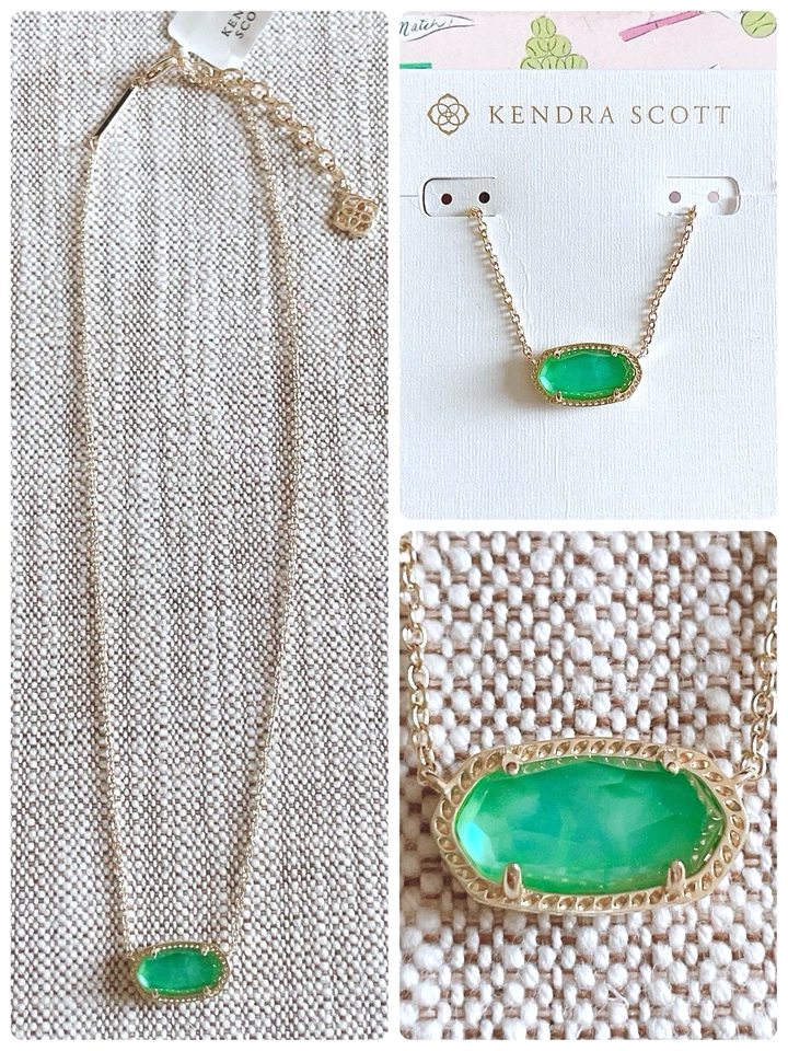Kendra Scott Elisa Gold Short Pendant Necklace in Emerald-Green Mother of Pearl Foto 1 de 1
