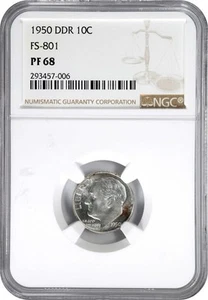 1950 DOUBLE DIE REVERSE (DDR) SILVER DIME ERROR🌟NGC PROOF 68! POP: 1, 0 FINER! - Picture 1 of 3