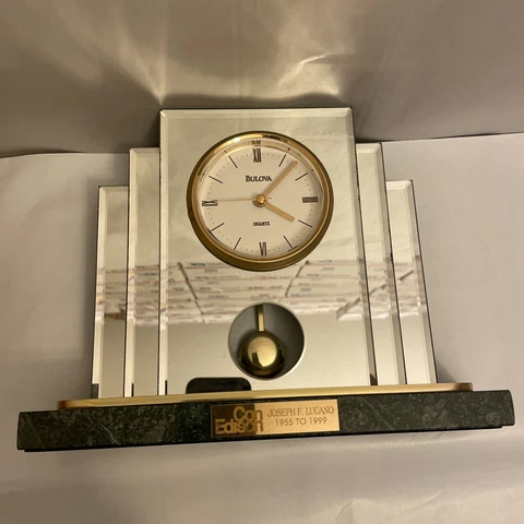 Bulova Vintage Neo Deco Mirror Green Base Clock Tested Cover