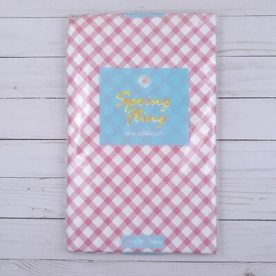 Vinyl Tablecloth Pink Plaid 52x70 - Image 1 of 2
