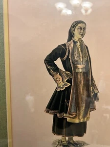 Vintage griechische traditionelle weibliche Tracht Lithographie von Athina Tarsouli - gerahmt - Bild 1 von 24