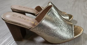 Allegra K Womens Size 7 Open Toe Slide Chunky Metallic Heels Sandals - Picture 1 of 9