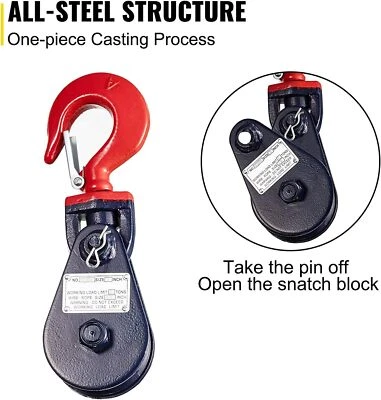 2T Tonnen Umlenkrolle Seilrolle Snatchblock Windenrolle Mit Haken für Seilwinde - Bild 1 von 4