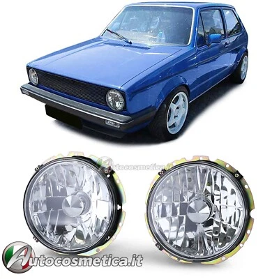 COPPIA FARI FANALI TUNING ALOGENO CROMO PER VW GOLF I 1 + Cabrio 1974-1983 H4* - Immagine 1 di 4