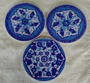 3- 6" Round Tile Ceramic Trivet Grand Caglar, 55 & 59, Turkish, Blue White - Picture 1 of 12