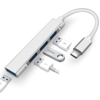 USB-C USB 3.0 Hub 4 Port Adapter Notebook Laptop PC Iphone15 Aluminium Mini 4in1 - Bild 1 von 4