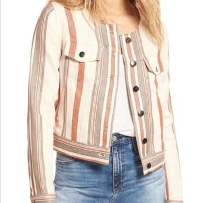 Chaqueta corta de mezcla de lino a rayas Rebecca Minkoff Charlie Foto 1 de 2