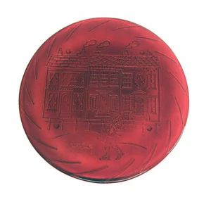 Vtg Rare Neiman Marcus Red Glass Christmas Cake Plate Serving Tray Village Scene - Picture 1 of 4