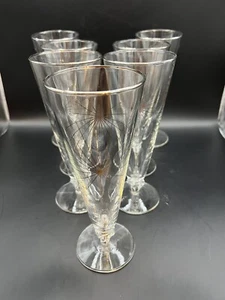 7er Set Libbey Glas Co Granada Starburst Pilsgläser Gold Silber 8" - Bild 1 von 6
