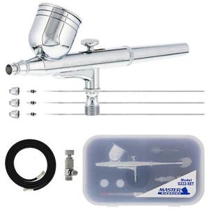 Master Airbrush G222 Pro Set, Gravity Feed, 3 Tip Kit 0.2, 0.3, 0.5mm, Air Hose - Picture 1 of 5