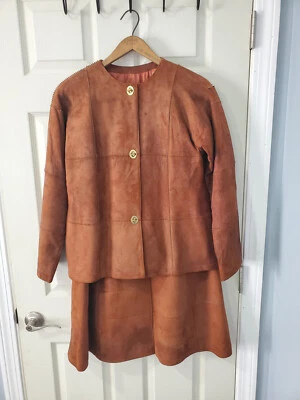 Vintage Bonnie Cashin Sills 60s 70s Brown Suede Leather Brass Jacket Skirt 2pc - Image 1 of 4