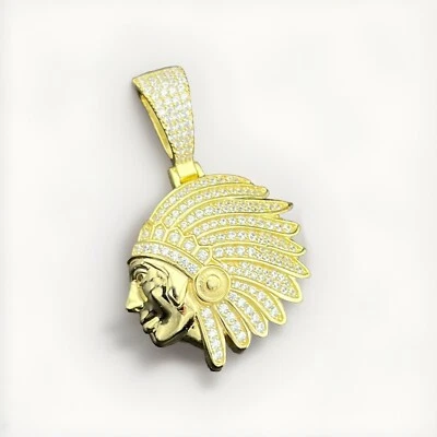 Indian Feather Hat Face Pendant - 11.9 Grams Silver 925 CZ 42.71x27.36mm - Image 1 of 4