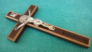 St Benedict Wall Hanging cross crucifix made of wood from Medjugorje 6.1 inc - Picture 1 of 5