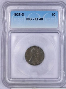 1928-D Lincoln Wheat Cent 1c ICG EF40 XF40 - Picture 1 of 2