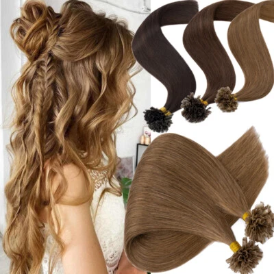 Extensiones de cabello humano ruso queratina de uñas punta en U preunidas cabello Remy grueso 0,5 G Foto 1 de 4