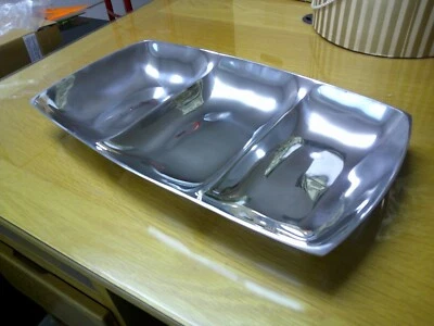 POTTERY BARN "Barona" divided SERVING TRAY polished aluminum 11"x20"x2.5" - Image 1 of 4