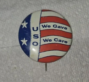 Vintage United Service Organizations USO We Gave We Care Pin Button Flag - Picture 1 of 2