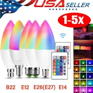 Candle LED Bulb Smart RGB Light Bulbs Remote Dimmable E12/E14/E26/E27/B22! - Picture 1 of 13