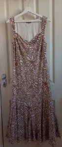 M&S SZ14 L Per Una Summer Cotton Dress long midi maxi Brown Cream Holiday - Picture 1 of 12