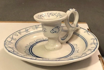 VTG 1960's Chamber Candlestick Holder-Blue & White Asian Design-5.5" Dia-3"H-EUC - Image 1 of 4