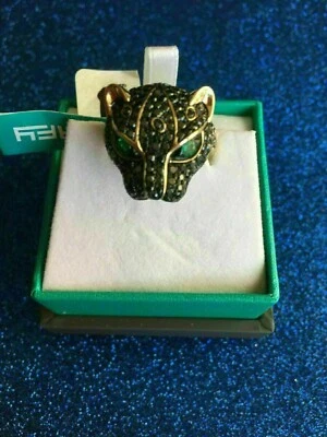Anillo de pantera negra de diamantes de corte redondo de 1,50 quilates enchapado en oro amarillo de 14 quilates Foto 1 de 4