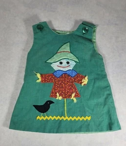 Vintage The Pond Green Jumper Dress Appliqué Scarecrow Refer To Photos NICE! - Picture 1 of 6