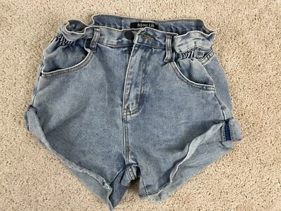 Pantalones Cortos de Denim Bijou Lin para Mujer XS Informales Calce Regular Botón Cremallera Mosca Bolsillos Azul Foto 1 de 4