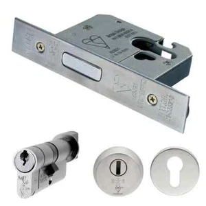 Eurospec Euro Profile BS Cylinder Deadlock Complete Set, Satin Stainless Steel - Picture 1 of 3
