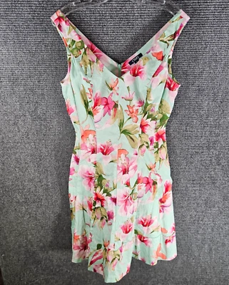 Vestido Chaps Mujer Talla 12 Verde Coral Rosa Floral Sin Mangas Cuello en V Foto 1 de 4