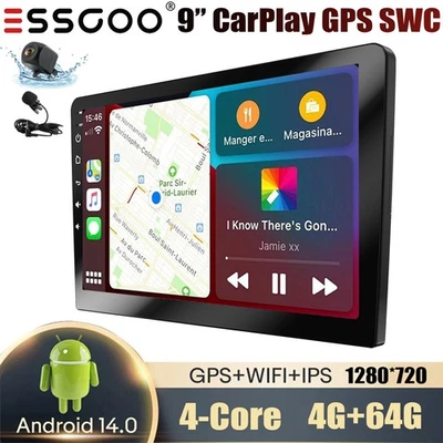 9" Car Stereo Android 14 Carplay GPS Bluetooth IPS Touch Screen BT 4+64G MIC&AHD - Image 1 of 4