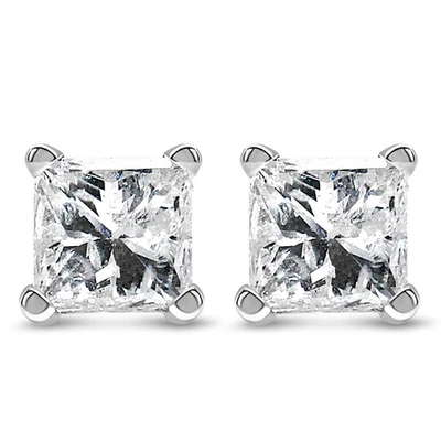 14K White Gold 1/10 Cttw Princess-cut Diamond Solitaire Stud Earrings - Image 1 of 4