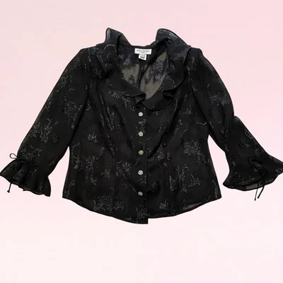 Top de hadas caprichoso vintage y2k arco con volantes negro transparente bruja 12 diamantes de imitación Foto 1 de 4