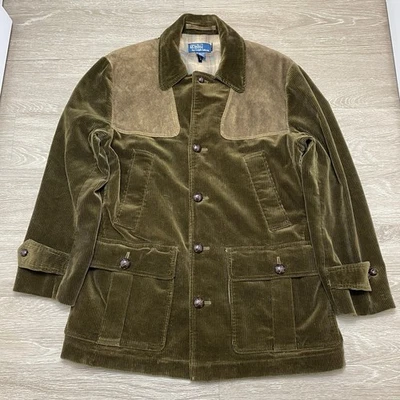 Vintage Polo Ralph Lauren Corduroy Hunting Jacket Men’s L Brown Suede Patches - Image 1 of 4