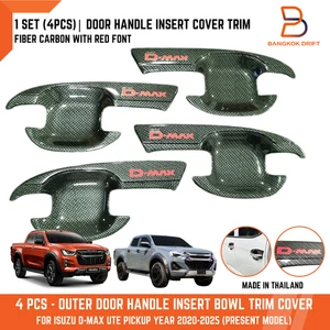 CARBON FIBER RED HANDLE INSERT BOWL CUP TRIM FOR ISUZU D-MAX PICKUP 20-25 4DR - Picture 1 of 9