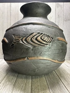 Vaso vintage Colin Thorburn Raku firmato studio britannico pesce arte decorazione accento - Foto 1 di 9