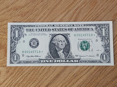 1999 $1 "STAR NOTE" ST LOUIS DISTRICT UNC/GEM H00145719* 00 START  2 OF 3 Cons - Image 1 of 4