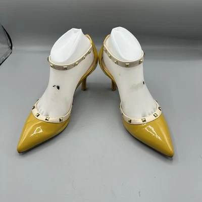 Yellow Studded Patent Leather Heels By Sole Society - 8 - Image 1 of 4