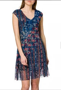 desigual women's Vest Merry Casual Dress Layered Blue Red Elephants Print Boho - Picture 1 of 12