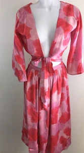 Vintage1950s Silk Pink/Red Skirt & Crop Top Set Sz XS-S Party Cocktail Waist 24" - Picture 1 of 11