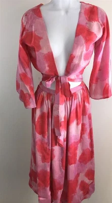 Vintage1950s Silk Pink/Red Skirt & Crop Top Set Sz XS-S Party Cocktail Waist 24" - Image 1 of 4