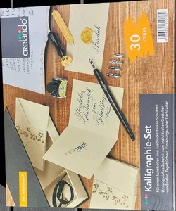 Crelando Kalligraphie Set 30-teilig Holz Federhalter mit 5 Federn und Tinte NEU - Bild 1 von 9