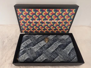 Neu Kurt Geiger Kensington gewebte Geldbörse mit umlaufendem Reißverschluss DENIM mit GESCHENKBOX - Bild 1 von 9
