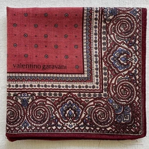 Handkerchief Vintage Dark Red Cotton Geometric Border Damask Pocket Square 18" - Picture 1 of 3