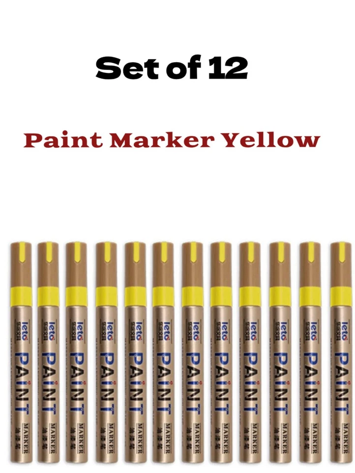 Paint Marker Pen Set of 12 Yellow Waterproof Oil Marker Pens Car Tire Tyre Metal - Image 1 of 1