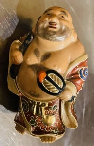 Antique Kutani Satsuma Moriage Hotei Buddha Figurine Statue Japanese Signed - Picture 1 of 12