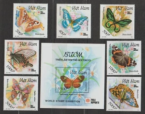 Hoja de estampillas y recuerdos de Vietnam 1991 mariposas Scott # 2303-2310 MNH - Imagen 1 de 1