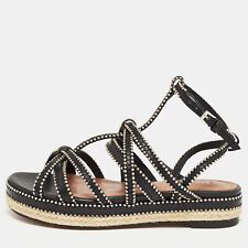 Alaia Black Leather Studded Strappy Espadrille Flat Sandals Size 37