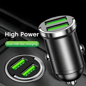 Negro - Cargador de coche USB 2 en 1 rápido - Indicador LED verde, 2 puertos USB tipo A - Imagen 1 de 13